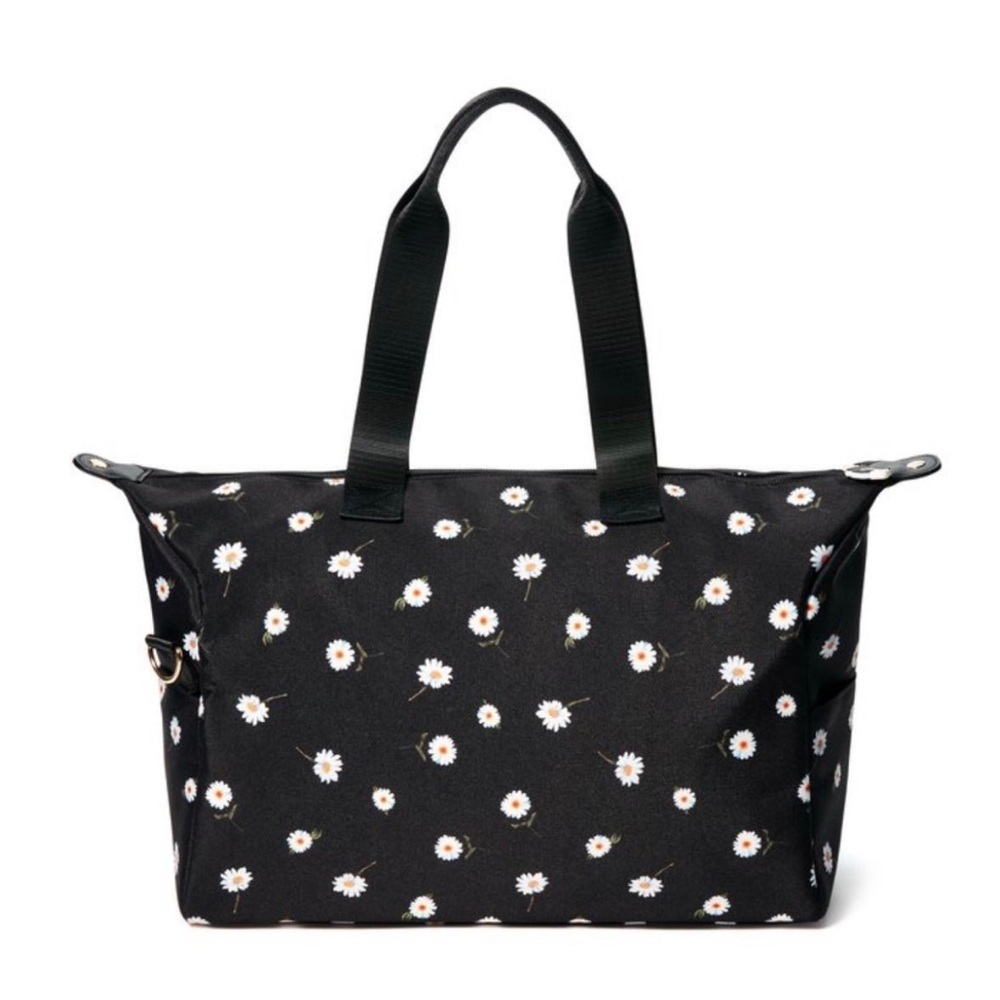 Alice + Olivia NWT Black Canvas Duffel/ Travel Bag with Daisy Print - Picture 4 of 6